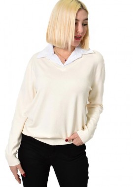 Potre OR - Γυναικεία oversized μπλούζα με γιακά Εκρού 22905