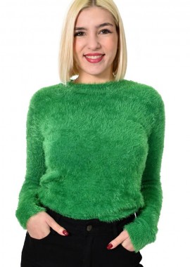 Potre OR - Γυναικείο χνουδωτό πουλόβερ με στρογγυλή λαιμόκοψη Πράσινο 22840
