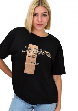 Potre OR - Γυναικείο T-shirt με σχέδιο Μαύρο 22267