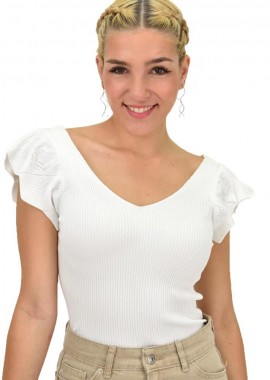 Potre OR - Γυναικείο τοπ με σχέδιο στο μανίκι Λευκό 21119