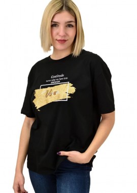 Potre OR - Γυναικείο T-shirt με στρας voice Μαύρο 18855