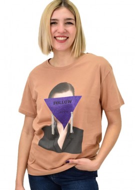 Potre OR - Γυναικείο T-shirt με στρας Follow Μπεζ 18868