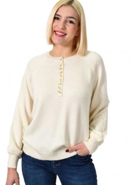 Potre OR - Γυναικείο πλεκτό με κουμπιά Εκρού 22820