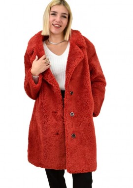 Potre OR - Γυναικείο παλτό με γιακά και κουμπιά Κεραμιδί 18396