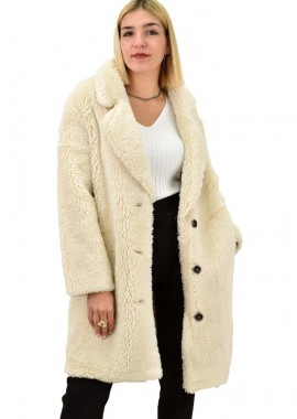 Potre OR - Γυναικείο παλτό με γιακά και κουμπιά Εκρού 18395