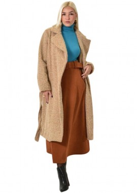 Potre OR - Μακρύ μάλλινο παλτό με ζώνη Μπεζ 26094
