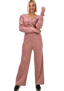 Potre OR - Γυναικείο πλεκτό σετ μακρυμάνικο Ροζ 12544