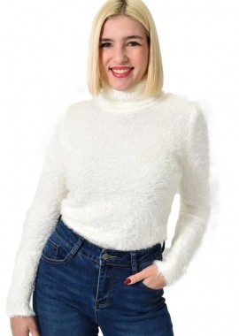 Potre OR - Γυναικείο χνουδωτό πουλόβερ ζιβάγκο Εκρού 22812