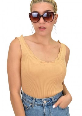 Potre OR - Γυναικέιο πλεκτό τοπ με διάτρητο σχέδιο Μπεζ 10228