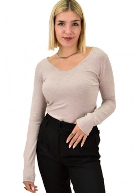 Potre OR - Πλεκτή μπλούζα με V λαιμόκοψη Απαλό Ροζ 18417