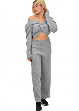 Potre OR - Γυναικείο πλεκτό σετ μακρυμάνικο Γκρι 12540