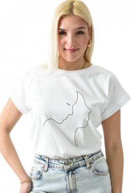Potre OR - Γυναικείο T-shirt με τύπωμα πρόσωπο Λευκό 10666