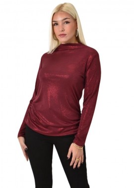 Potre OR - Μεταλλιζέ μπλούζα με ντραπέ λαιμόκομψη Μπορντώ 26085