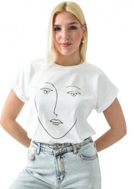 First Woman - Γυναικείο T-shirt με τύπωμα πρόσωπο Λευκό 10868