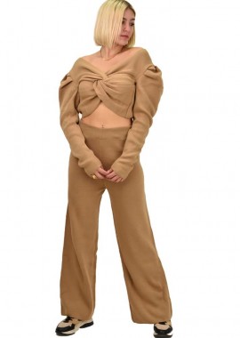 Potre OR - Γυναικείο πλεκτό σετ μακρυμάνικο Μπεζ 12542