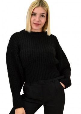 Caroon - Γυναικείο πλεκτό crop Μαύρο 8863