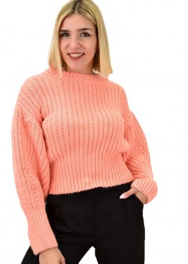 Caroon - Γυναικείο πλεκτό crop Κοραλί 9103