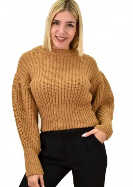 Caroon - Γυναικείο πλεκτό crop Μπεζ 9104