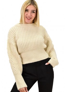 Caroon - Γυναικείο πλεκτό crop Εκρού 9105