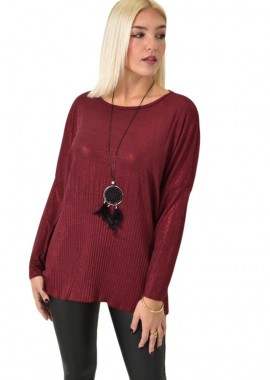 Potre OR - Μεταλλιζέ μπλούζα με μακριά μανίκια και άνετη γραμμή Μπορντώ 26080