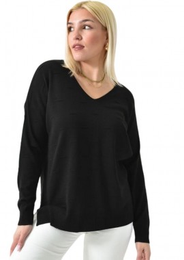 Potre OR - Πλεκτή μπλούζα oversized με 3d σχέδιο Μαύρο 26233