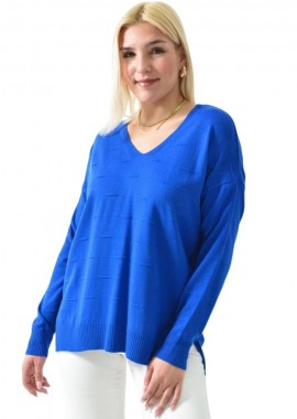 Potre OR - Πλεκτή μπλούζα oversized με 3d σχέδιο Μπλε Ρουά 26234