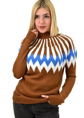 Potre OR - Γυναικείο πλεκτό με σχέδιο Καφέ 9112