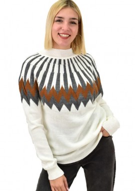 Potre OR - Γυναικείο πλεκτό με σχέδιο Εκρού 9111