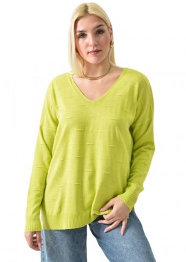 Potre OR - Πλεκτή μπλούζα oversized με 3d σχέδιο Λαδί 26237