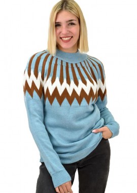 Potre OR - Γυναικείο πλεκτό με σχέδιο Γαλάζιο 9032