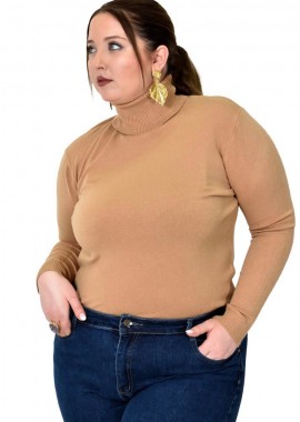 Potre OR - Πλεκτή μπλούζα με ζιβάγκο για μεγάλα μεγέθη Κάμελ 22944