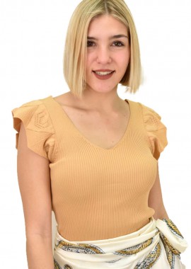 Potre OR - Γυναικείο τοπ με σχέδιο στο μανίκι Μπεζ 18981