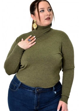 Potre OR - Πλεκτή μπλούζα με ζιβάγκο για μεγάλα μεγέθη Χακί 22940