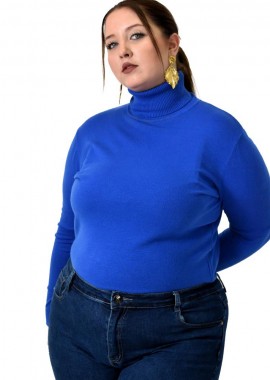 Potre OR - Πλεκτή μπλούζα με ζιβάγκο για μεγάλα μεγέθη Μπλε Ρουά 22946