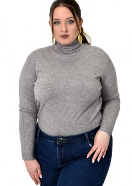 Potre OR - Πλεκτή μπλούζα με ζιβάγκο για μεγάλα μεγέθη Γκρι 22943