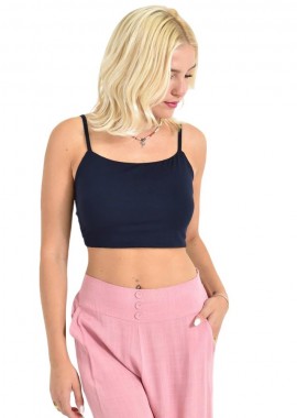 Potre OR - Crop Top με Ράντες & Δέσιμο στην Πλάτη Μπλε Σκούρο 27004