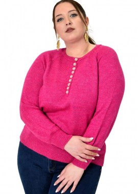 Potre OR - Γυναικείο πλεκτό με κουμπιά Φούξια 22958