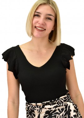 Potre OR - Γυναικείο τοπ με σχέδιο στο μανίκι Μαύρο 18980