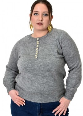Potre OR - Γυναικείο πλεκτό με κουμπιά Γκρι 22956