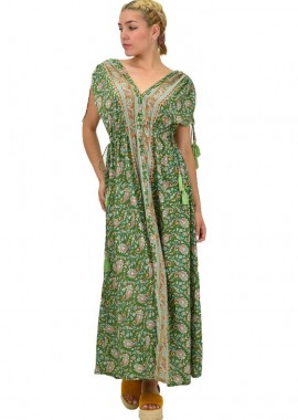 Potre OR - Γυναικείο μεταξωτό boho φόρεμα με κρόσια Πράσινο 21190