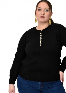 Potre OR - Γυναικείο πλεκτό με κουμπιά Μαύρο 22959