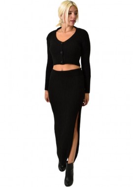 Potre OR - Πλεκτό Σετ με ζακέτα φούστα και τοπ Μαύρο 25625