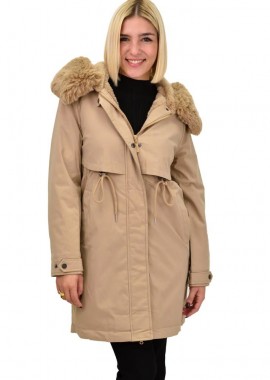 Potre OR - Γυναικείο μπουφάν με τσέπες και κουκούλα Μπεζ 22302