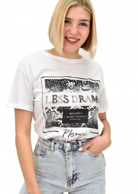 Potre OR - Γυναικείο T-shirt με στρας LESS DRAMA Λευκό 18976