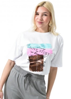 Potre OR - Γυναικείο T-shirt με μεταλιζέ σχέδιο Λευκό 26429