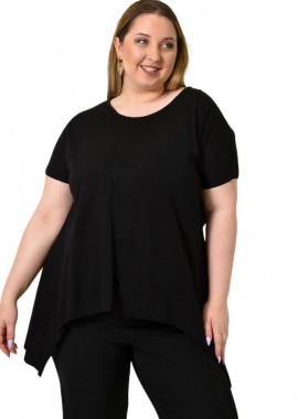 First Woman - Ασύμμετρο κοντομάνικο μπλουζάκι με εμπρόσθιο άνοιγμα Μαύρο 24392