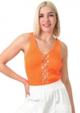 Potre OR - Πλεκτό τοπ με άνοιγμα και στρας Πορτοκαλί 23736