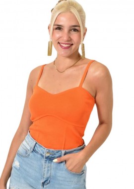 Potre OR - Crop top πλεκτό με λεπτές τιράντες Πορτοκαλί 25190