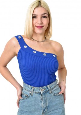 Potre OR - Ριπ εφαρμοστό τοπ με έναν ώμο Μπλε Ρουά 23501