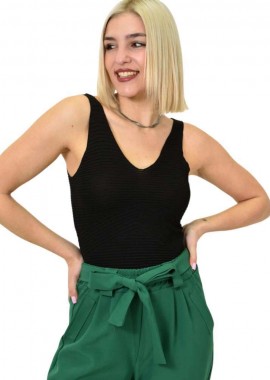 Potre OR - Γυναικείο πλεκτό τοπ με ανάγλυφο σχέδιο Μαύρο 23218